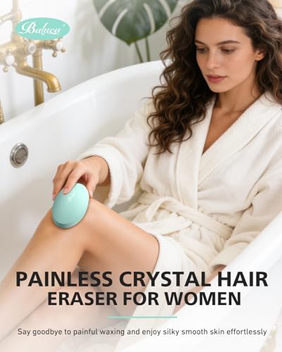 BALUCA Crystal Hair Eraser for Women and Men, Painless Glass Crystal Hair Removal Tool for Legs, Arms, Back, Reusable Exfoliating Hair Remover with Gentle Skin Smoothing, Green
