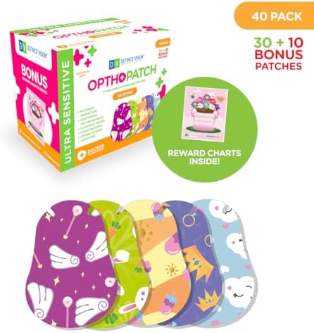 Opthopatch Eye Patches for Kids with Ultra Sensitive Silicone Adhesive, 40 Hypoallergenic Patches for Amblyopia & Lazy Eye, Fun Girl-Friendly Designs, 1 Rewards Chart Included by Defined Vision