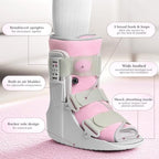 Jewlri Walking Boot for Broken Foot, Air Cam Walker Boot for Foot Injury Adjustable Fracture Support for Sprained Ankle, Grey Shell with Light Pink Lining for Women Medium