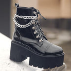 CYNLLIO Platform Ankle Boots for Women Combat Chunky Wedge Heel Boots Rave Goth Lace Up & Zipper Booties Punk Chain Shoes for Festival Concert Cosplay Party