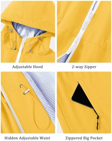 TCOT Rain Jacket Women Lined Raincoat Waterproof Windbreaker Jackets Hooded Raincoats Long Trench Coat