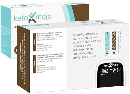 KETO-MOJO Blood Glucose and Ketone Test Strips Combo Pack | 60 Glucose + 60 Ketone Strips (120 Count) | for Use Only with GK+ Meter