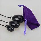 Drilled Eggs Natural Black Obsidian Stone Jade Eggs Ball for Women Pelvic Floor Vaginal Muscle Bladder Control