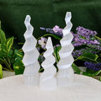 Down to Earth Selenite Iceberg Tower – Natural White Crystal for Energy Cleansing, Meditation, Reiki, Charging Stones & Home Décor – Polished Healing Crystal Tower (6" Corkscrew)