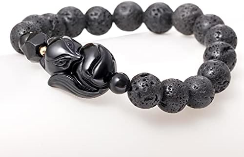 Lava Rock Howlite Obsidian Fox Bracelet for Women Men Lucky Gifts Essential Oil Diffuse Yoga Meditation Elastic Friendship Bracelets