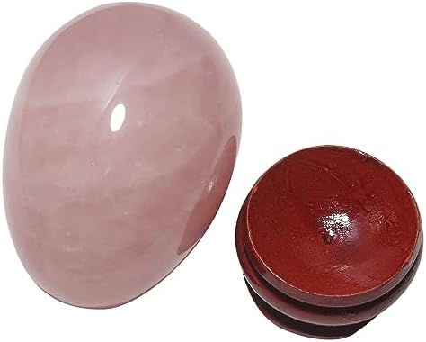 2" Natural Rose Quartz Egg with Wood Stand for Home Decoration, Polished Crystal Pocket Palm Sphere Fengshui Figurines Healing Reiki