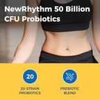 NewRhythm Probiotics 50 Billion CFU 20 Strains, 120 Veggie Capsules, Targeted Release Technology, Stomach Acid Resistant, No Need for Refrigeration, Non-GMO, No Gluten