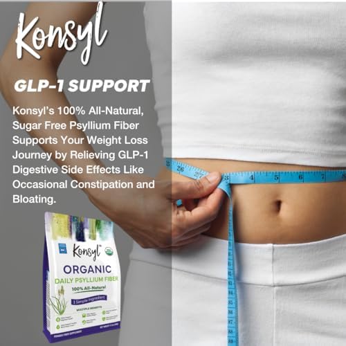 Konsyl USDA Organic Psyllium Husk Powder - 12oz, 60 Servings, Natural Unflavored Soluble Dietary Fiber Supplement - Fiber Prebiotic for Digestive Support and Gut Health - Sugar Free, Keto & Vegan