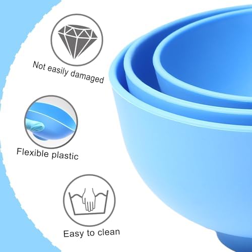 Dental Mixing Bowls Flexible Durable for Alginate Impression Lab Rubber Plaster Materials(3Pcs Blue)
