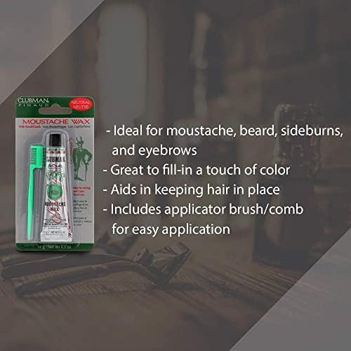 Clubman Moustache Wax with Brush Comb - Neutral 14g