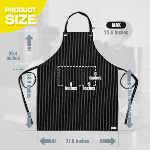 ROTANET Stripe Stretch Apron for Men Women Chef Big and Tall Large Striped Aprons with Pockets for Kitchen Cooking Waterproof