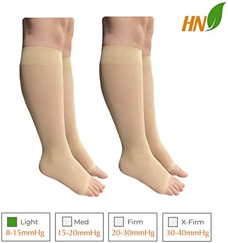 HealthyNees 2 Pair 8-15 mmHg Sheer Compression Leg Calf Shin Thin Open Toe Socks