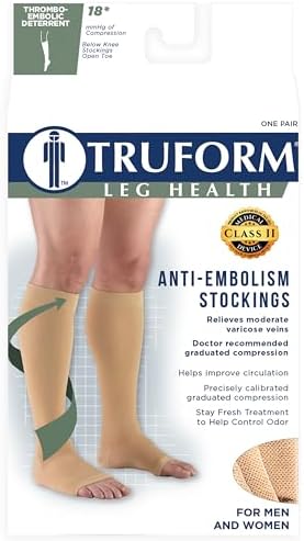 Truform Surgical Stockings, 18 mmHg Compression for Men and Women, Knee High Length, Open Toe, Beige, Medium