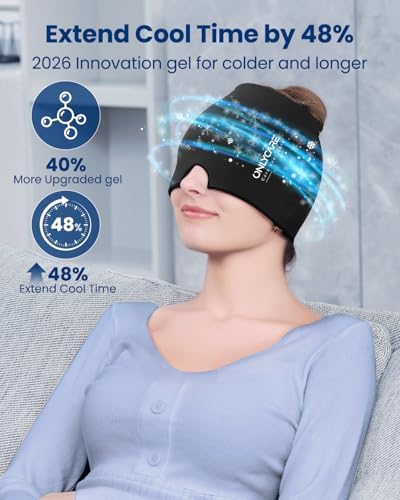 ONLYCARE Migraine Relief Cap, Soothing Migraine Mask, Upgraded Odorless Gel Ice Head Wrap, Hot and Cold Therapy, Headache Ice Pack for Tension, Stress, Hangover (Black)