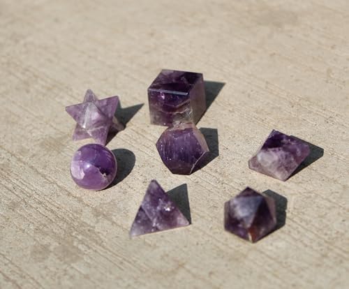 Jet Amethyst 7 Stones Sacred Geometry Sets Gemstone Platonic Solid Merkaba Star w/Velvet Pouch Attractive Cleansing Life Vitality