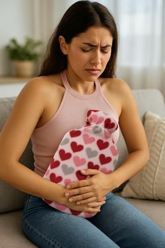Hot Water Bottle with Plush Fleece Cover – 2 Liter (2000ml) Rubber, Pain Relief for Menstrual Cramps, Muscle Aches, Stomach Aches & Bed Warmer