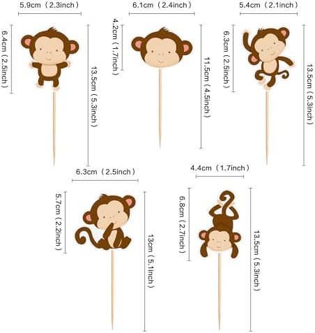 25Pcs Cute Monkey Cupcake Toppers Cartoon Monkey Baby Cupcake Picks for Jungle Animal Baby Shower Boys Girls Monkeys Birthday Cupcake Decorations Monkeys Party Supplies