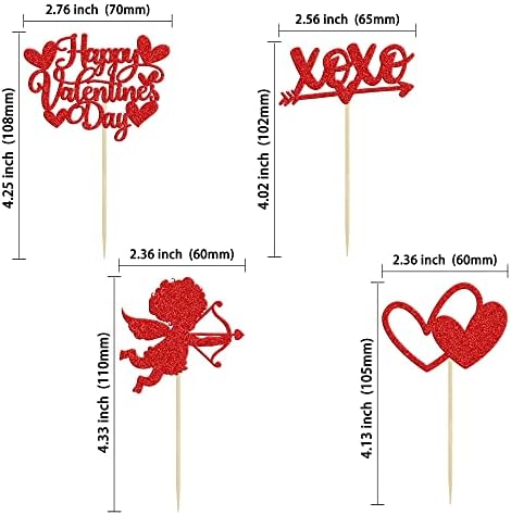 24Pcs Happy Valentine's Day Cupcake Toppers Red Glitter XOXO Cupid Sweet Love Cupcake Food Picks Valentine's Day Theme Wedding Bridal Shower Birthday Party Cake Decorations Supplies
