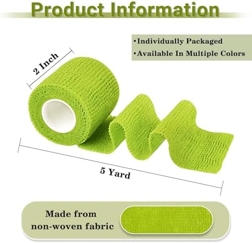 20 Pack Self Adhesive Bandage, Green Athletic Tape, 2" x 5 Yards Elastic Cohesive Bandage Wrap, Breathable Self Adherent Wraps for Thumb, Finger, Sports, Wrist, Ankle and Swelling