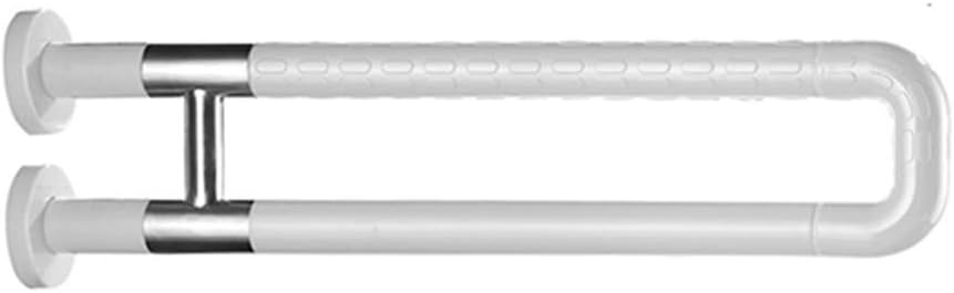 U-Shaped Wall-Mounted Bathroom Grab Bar, Safety Grab Rail for Elderly with Non-Slip Grips and Luminous Circle, for Shower and Bathtub, White/Yellow (Length 60cm/24inch)