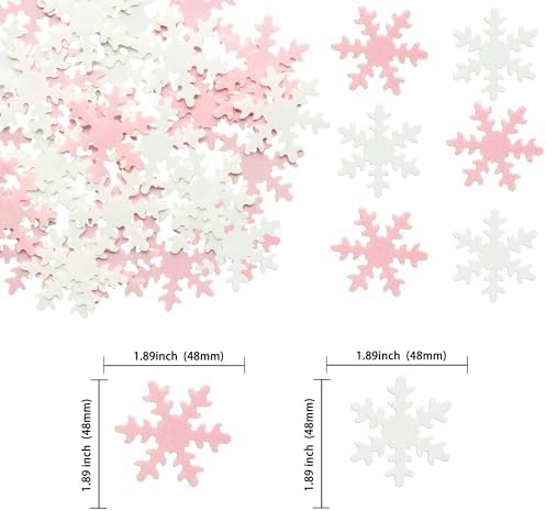Gyufise 50Pcs Pink Edible Cupcake Cake Toppers Snowflake Cake Decorations for Christmas Winter Frozen Theme Party Supply Decoration Pink White