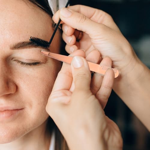 PRETYZOOM Eyebrow Tweezers Stainless Steel Slant Tip 2 in 1 Precision Brow Shaping Tool for Women Lash Applicator and Facial Hair Removal 3 PACK