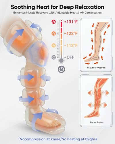 Air Compression Leg Massager with Heat : Leg Massager for Circulation and Pain Relief - Sequential Compression Boots with 9 Intensity, 4 Modes, 3 Heating, Vibration, for Men Women