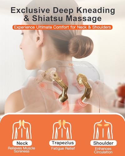 Neck and Shoulder Massager with Heat : Cordless Kneading Neck Massager for Pain Relief Deep Tissue - 3 Modes, 2 Intensity & 2 Heat Settings, Hands-Free Daily Comfort for Office and Home Use