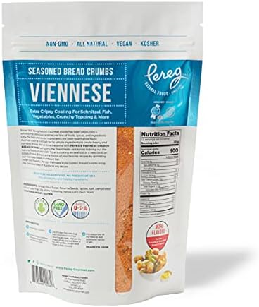 Pereg Bread Crumbs Viennese (12 Oz) - Crispy Crunchy Breadcrumbs for Coating & Stuffing - Coat Schnitzel, Vegetables, Fish, Meatballs - Kosher Certified - Resealable Packaging