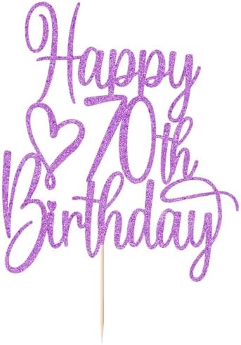 Purple Glitter Happy 70th Birthday Cake Topper - Cheers to 70 Years Cake Topper, 70 & Fabulous Cake Decoration for Hello 70th Birthday Anniversary Party Cake Decorations Supplies