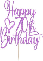 Purple Glitter Happy 70th Birthday Cake Topper - Cheers to 70 Years Cake Topper, 70 & Fabulous Cake Decoration for Hello 70th Birthday Anniversary Party Cake Decorations Supplies