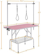 Yaheetech 46'' Pet Grooming Table for Large Dogs Adjustable Height - Portable Trimming Table Drying Table w/Arm/Noose/Mesh Tray Maximum Capacity Up to 265Lb -Pink