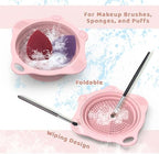 Foldable Silicone Makeup Brush Cleaner Pad Bowl, YalsFTY Portable Mat Scrubber Cleaning Tool for Makeup Brushes (Pink)