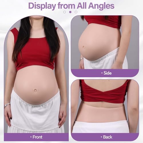 Solid Fake Pregnancy Belly Realistic Silicone False Pregnant Beer Belly for Cosplay Costume Actors Film Props (Mid Trimester, Waist M Size, Beige)