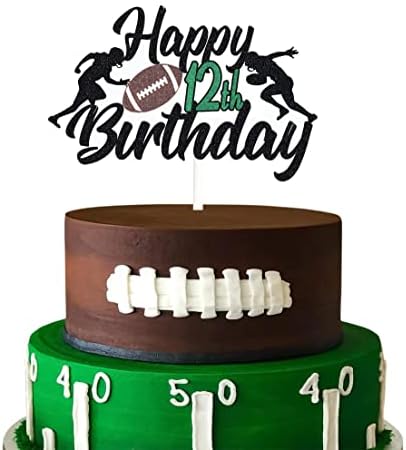 Happy 12th Birthday Football Cake Topper 12 Twelve Years Old Rugby Player Scene Cake Decoration For Kids Sport Theme Twelveth Birthday Party Event Supplies for Boys (12)