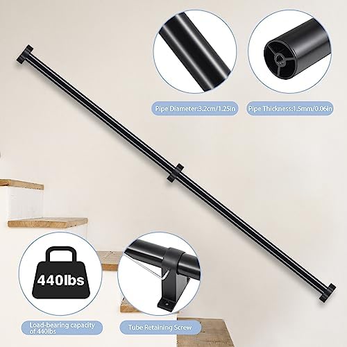 Industrial Stair Railing Metal Hand Rails for Indoor & Outdoor Steps Wall Mount Hand Rails for Indoor Stairs 1.25" Pipe Stair Handrail for Steps Aluminum Staircase Handrail Hand Railing 6ft
