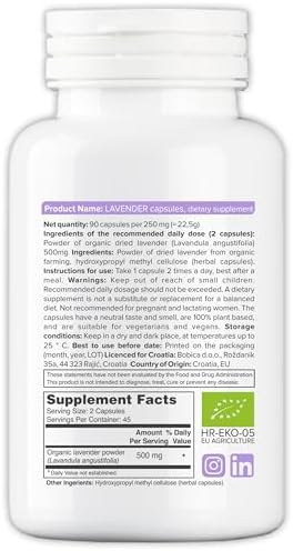 Organic Lavender Capsules - Lavender Pills for Relaxation and Balance - Supports Calm Mind and Body - Natural Supplement - Non-GMO, Gluten-Free – 90 Vegan Capsules