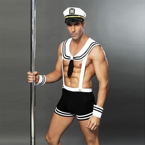 Sexy Sailor Costume Men Sexy Exotic Apparel Male Stripper Costume Outfit Lingerie Cosplay Uniform Set Party Role Play Costumes Lingerie for Birthday Halloween Valentines Day