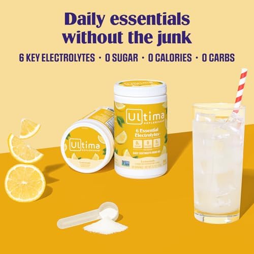 Ultima Replenisher Daily Electrolyte Powder Drink Mix – Sugar Free – Lemonade, 90 Servings – Hydration Powder with 6 Key Electrolytes and Trace Minerals – Keto Friendly, Vegan, Non-GMO