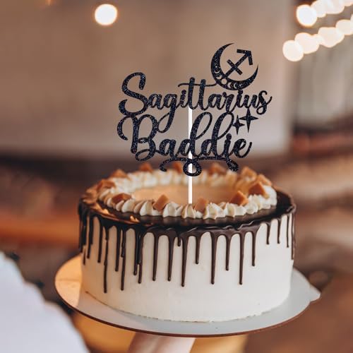 Sagittarius Baddie Cake Topper - Big Sagittarius Energy Birthday Decor, 12 Constellation Zodiac Themed Party Decorations (Black)