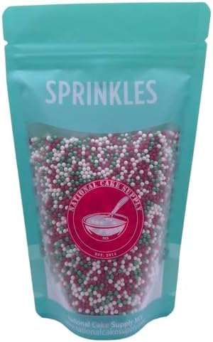NCS Green Shimmer, Red, and White Nonpareils Edible Sprinkles – Cupcake, Cake & Cookie Decorations, 8 oz
