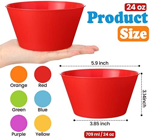 Mumufy 24 Pcs Kids Plastic Bowls Set Unbreakable 24 oz Cereal Plastic Snack Microwave Dishwasher Colorful Bowls Small Children Salad Dessert Fruit Soup BPA Free, 6 Colors