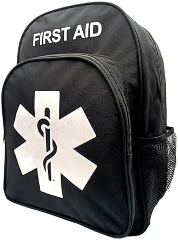 Red Emergency Bag First Aid Backpack Empty Medical First Aid Treatment First Responder Trauma Bags for Hiking Outdoors Travel Camping Pet Dog Cat Daycare (Black White)