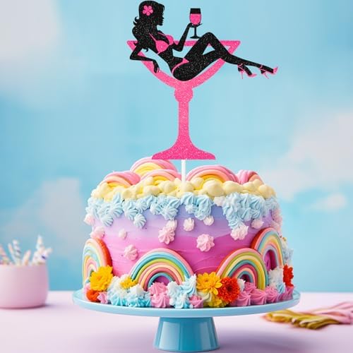 Sitting Girl Happy Birthday Cake Topper Wine Glass Sexy Girl Makeup Spa Party Themed For Lady Women Birthday Silhouette High Heeled Decorations Supplies