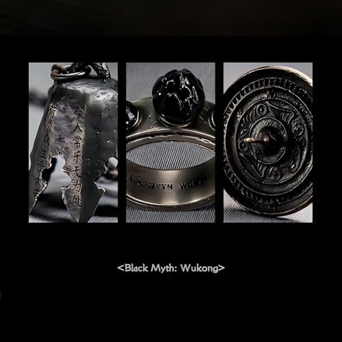 Black Myth Wu Kong 4PCS Collector's Edition Set for Adult– 1:1 Scale The Constricting Headband, 3PCS Jewelry Set (Wind Chime Necklace, Thunderstone Ring, Gold Sun Crow Badge)