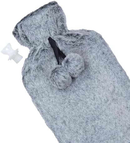 A2Z Hot Water Bottles Soft Plush Pom Pom Fleece Cover 2Liter - Hot Bottle HB1152 Black