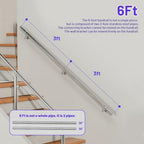 6 Ft Industrial Metal Stairs Handrail Kit, Sturdy Wall Mount 304 Stainless Steel Hand Rail, Indoor Outdoor Stair Railing Wood Concrete Brick Wall,1.65 in Round Pipe Grab Bar, Silver