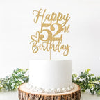 Happy 52nd Birthday Cake Topper, 52 Birthday Decorations for Women/Men, Cheers to 52 Years, Hello 52, 52nd Happy Birthday Party Supplies Gold Glitter
