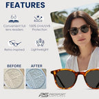 proSPORT Tinted Full Lens Reading Sunglasses UV Protection Lightweight Retro Style Unisex Up to +4.00