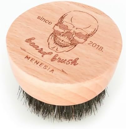 Small and Round Beard Brush, Pocket Travel Men's Wooden Boar Bristle Hair Beard Mustache Brush for Men (Skull)